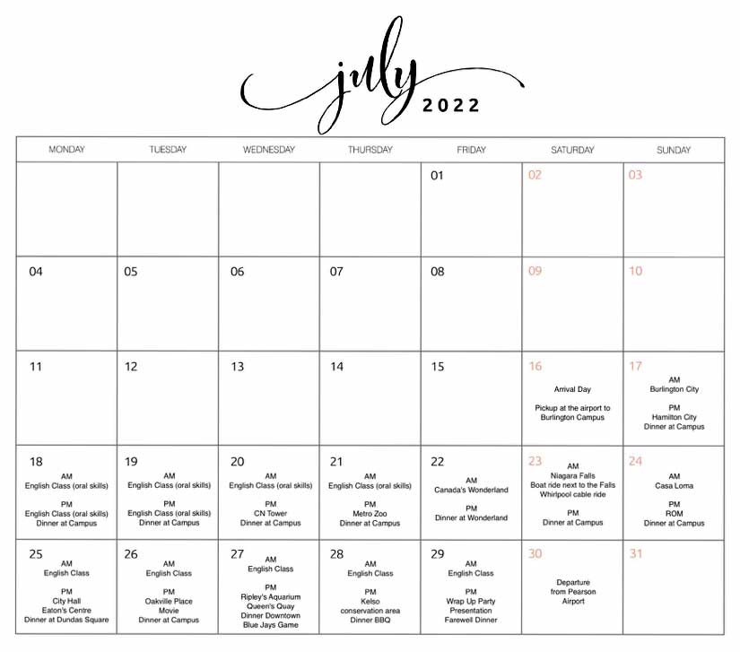 summer schedule