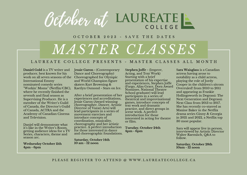 October dates for Masterclasses - back