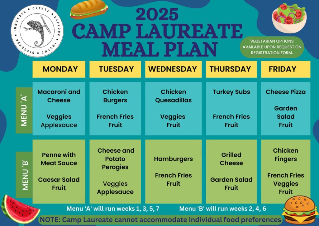 2025 Camp Laureate Meal Plan